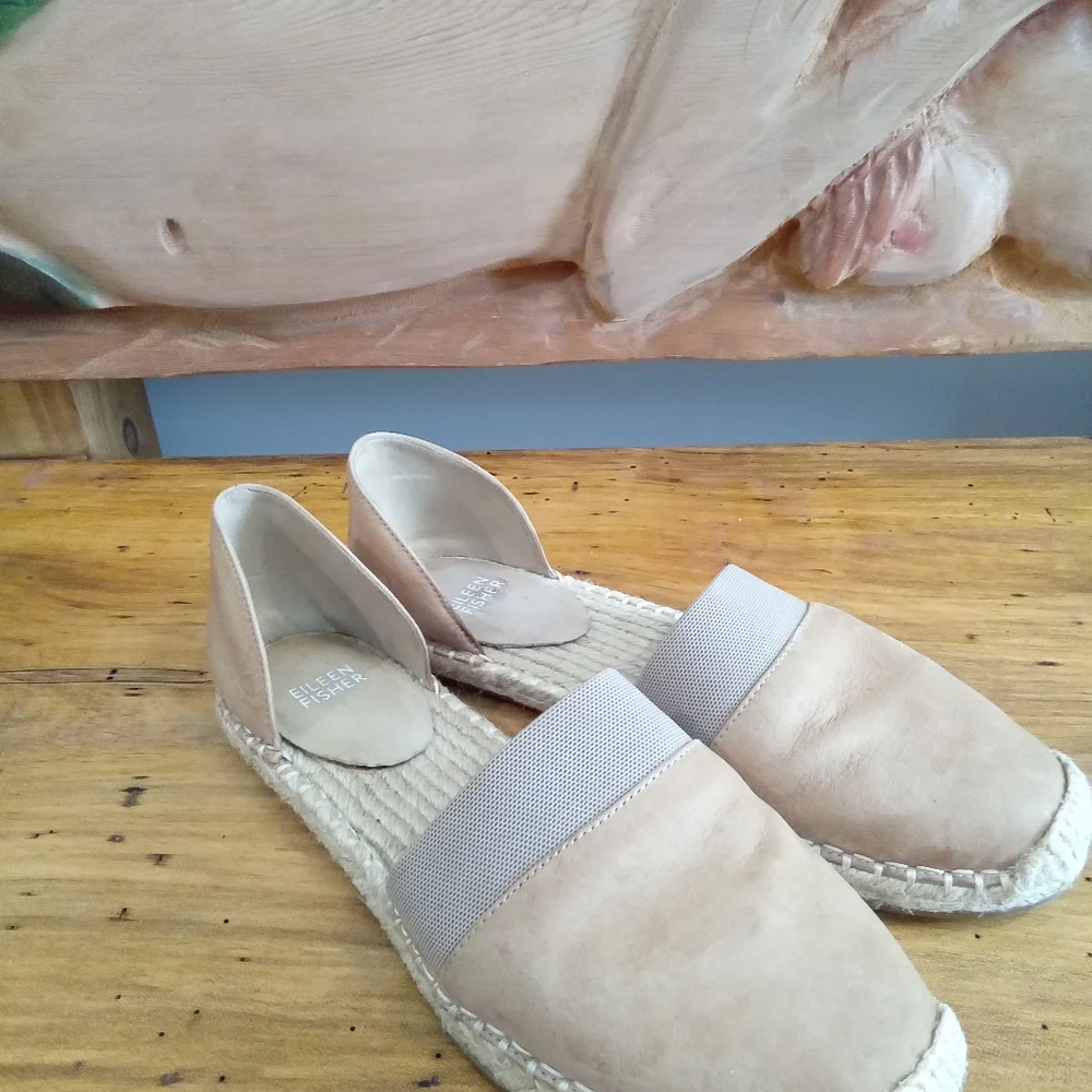 Eileen Fisher Lady Tumbled Tan Nubuck Espadrille Shoes Size 7